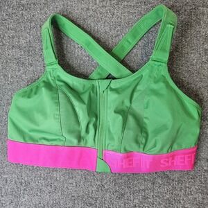Shefit Sports Bra 2 Luxe Wicking Adjustable Front Zip Green Pink